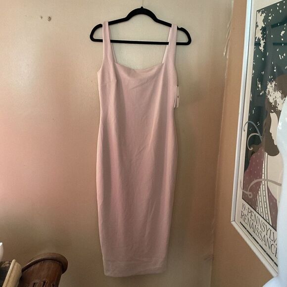 Nookie Sz L Rendezvous Nude Pink Midi Dress body con Stretch NWT $239 Revolve - Picture 10 of 12